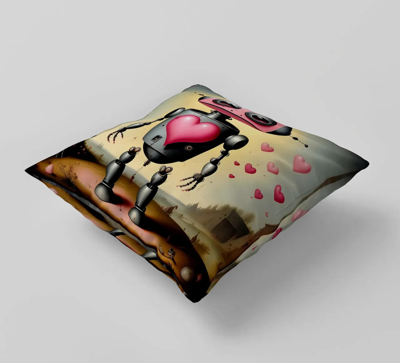 Robot con un cuore_22 cuscino da Pink- und LoveArt by LK