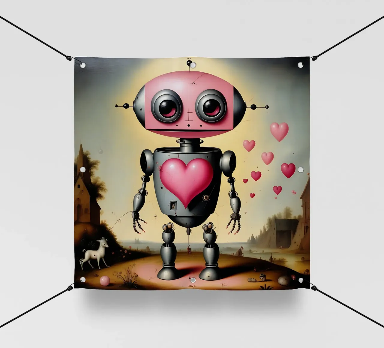 Robot con un cuore_22 telo in pvc da Pink- und LoveArt by LK