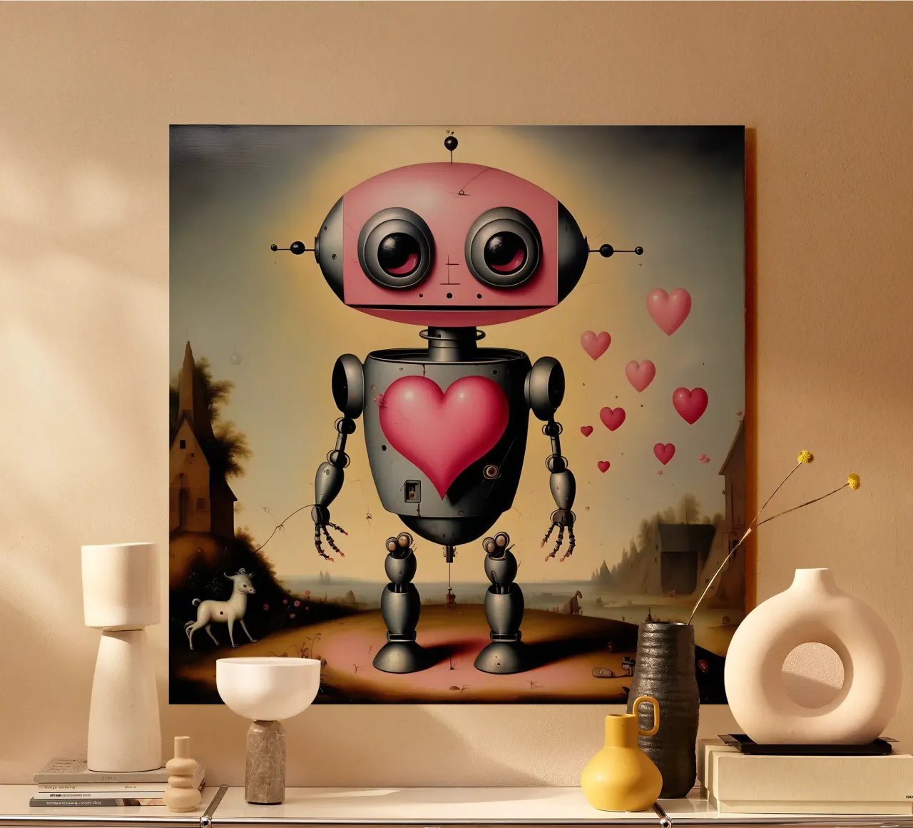 Robot con un cuore_22 alluminio dibond da Pink- und LoveArt by LK
