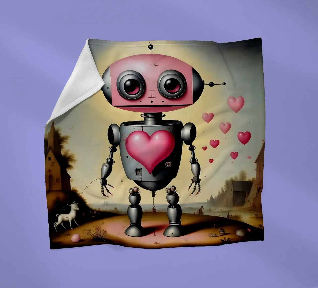 Robot con un cuore_22 coperta in pile da Pink- und LoveArt by LK
