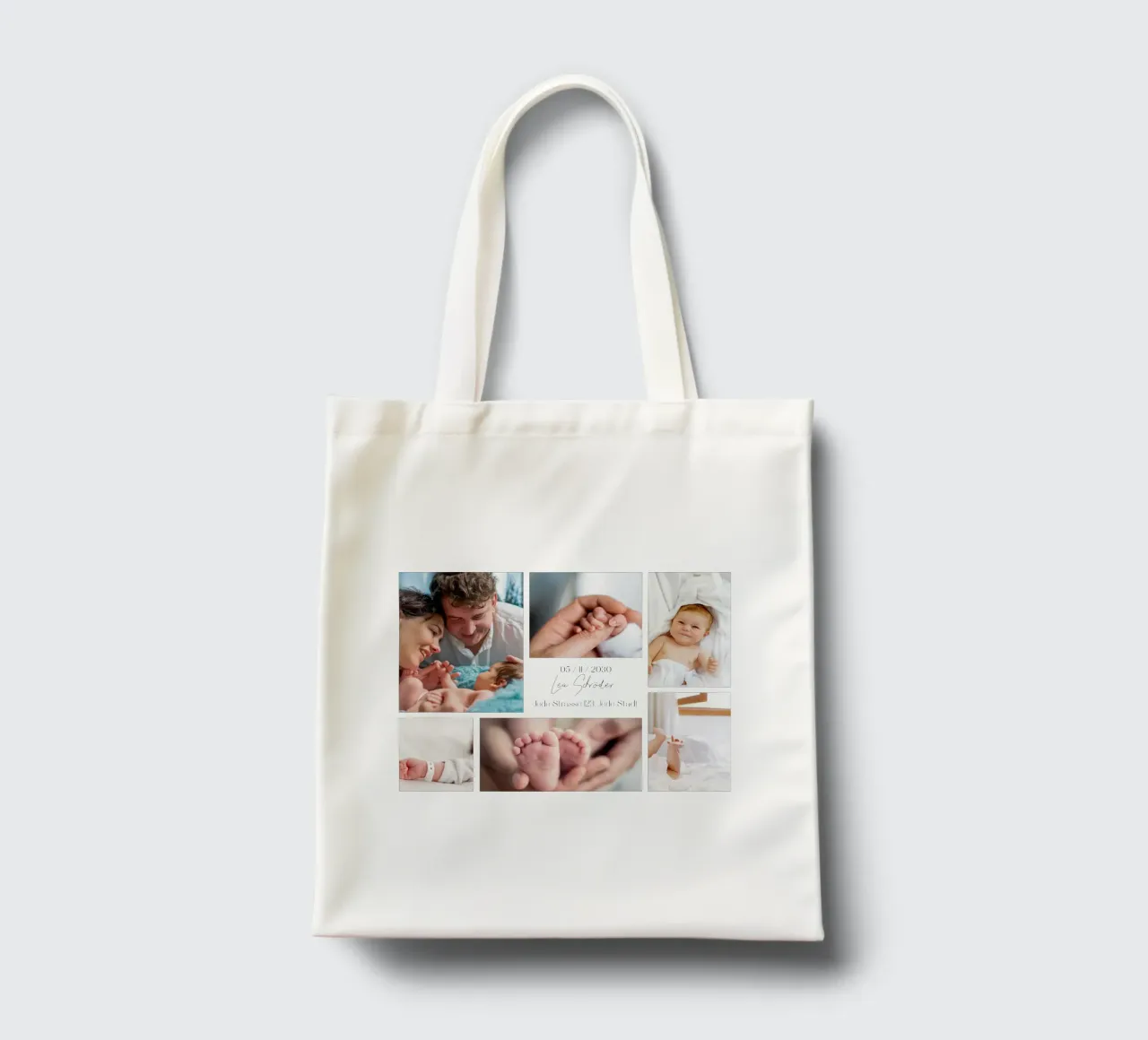 Collage per bambini per la nascita - personalizzabile con nome e data borsa in juta da FRAMELY