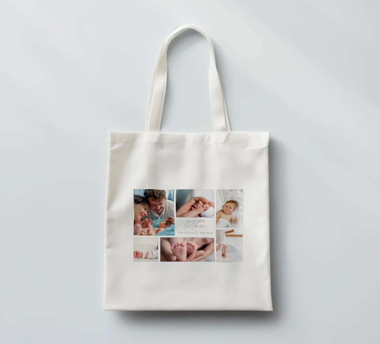 Collage per bambini per la nascita - personalizzabile con nome e data borsa in juta da FRAMELY