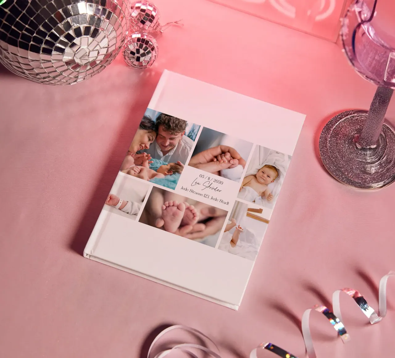 Baby collage for birth - can be personalised with name & date notebook by FRAMELY