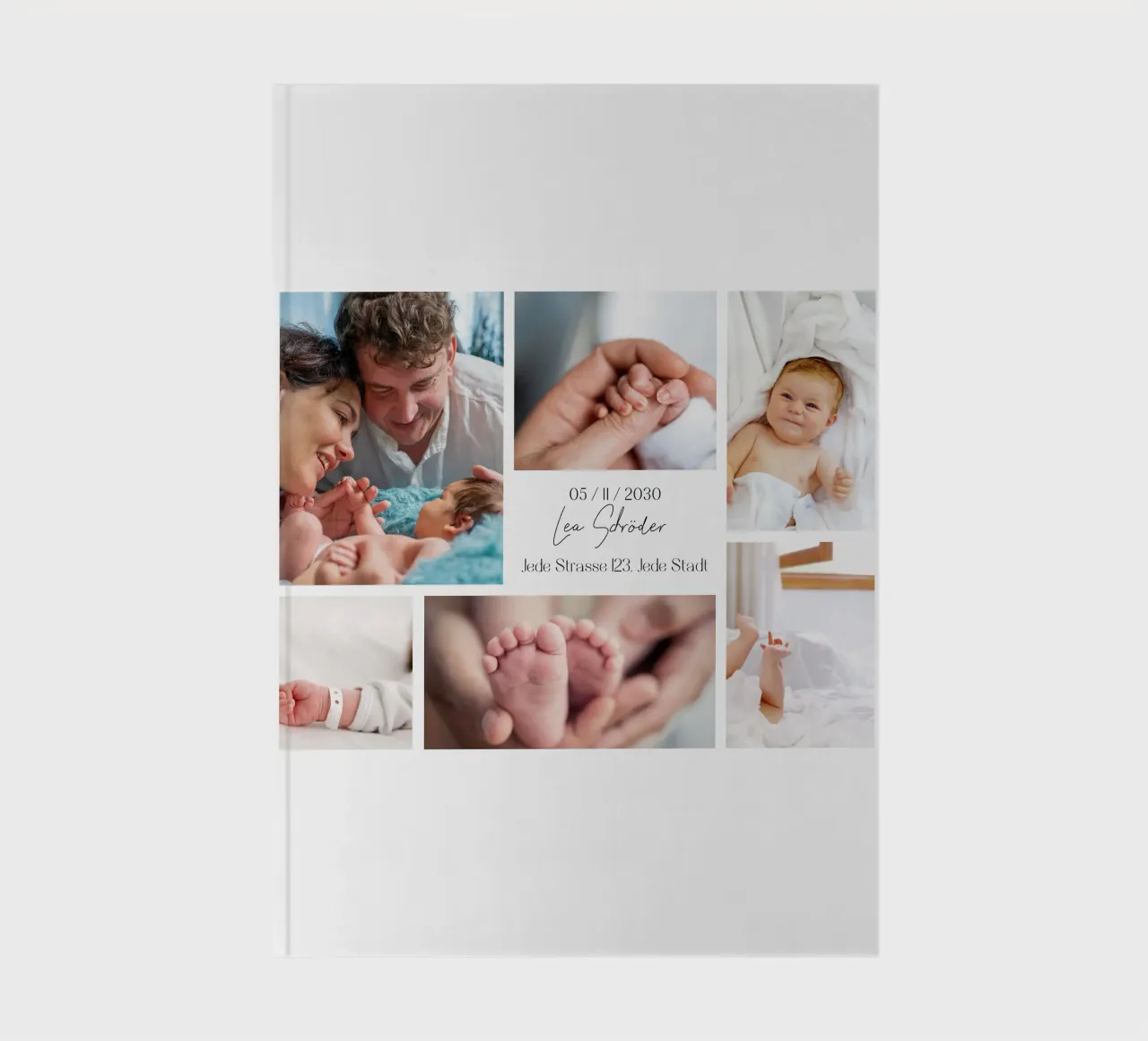 Baby collage for birth - can be personalised with name & date notebook by FRAMELY