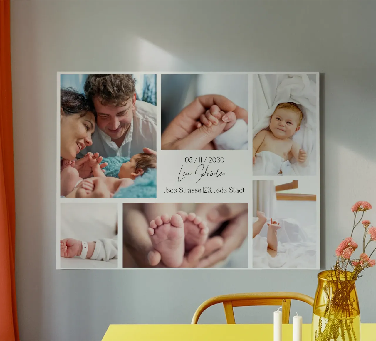 Baby collage for birth - can be personalised with name & date canvas by FRAMELY