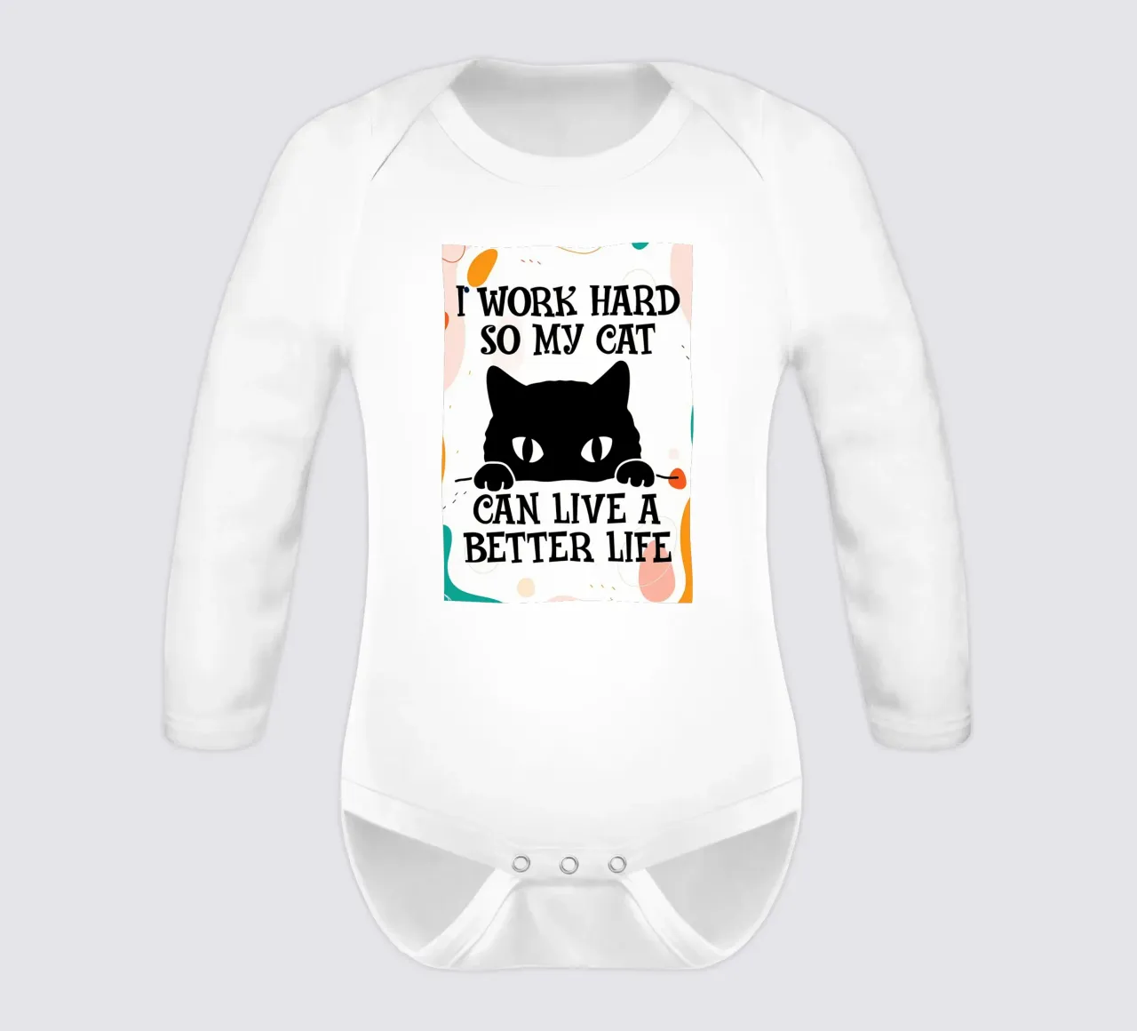 My Cat Can Live Better long-sleeve baby romper by Bartosz Powalka