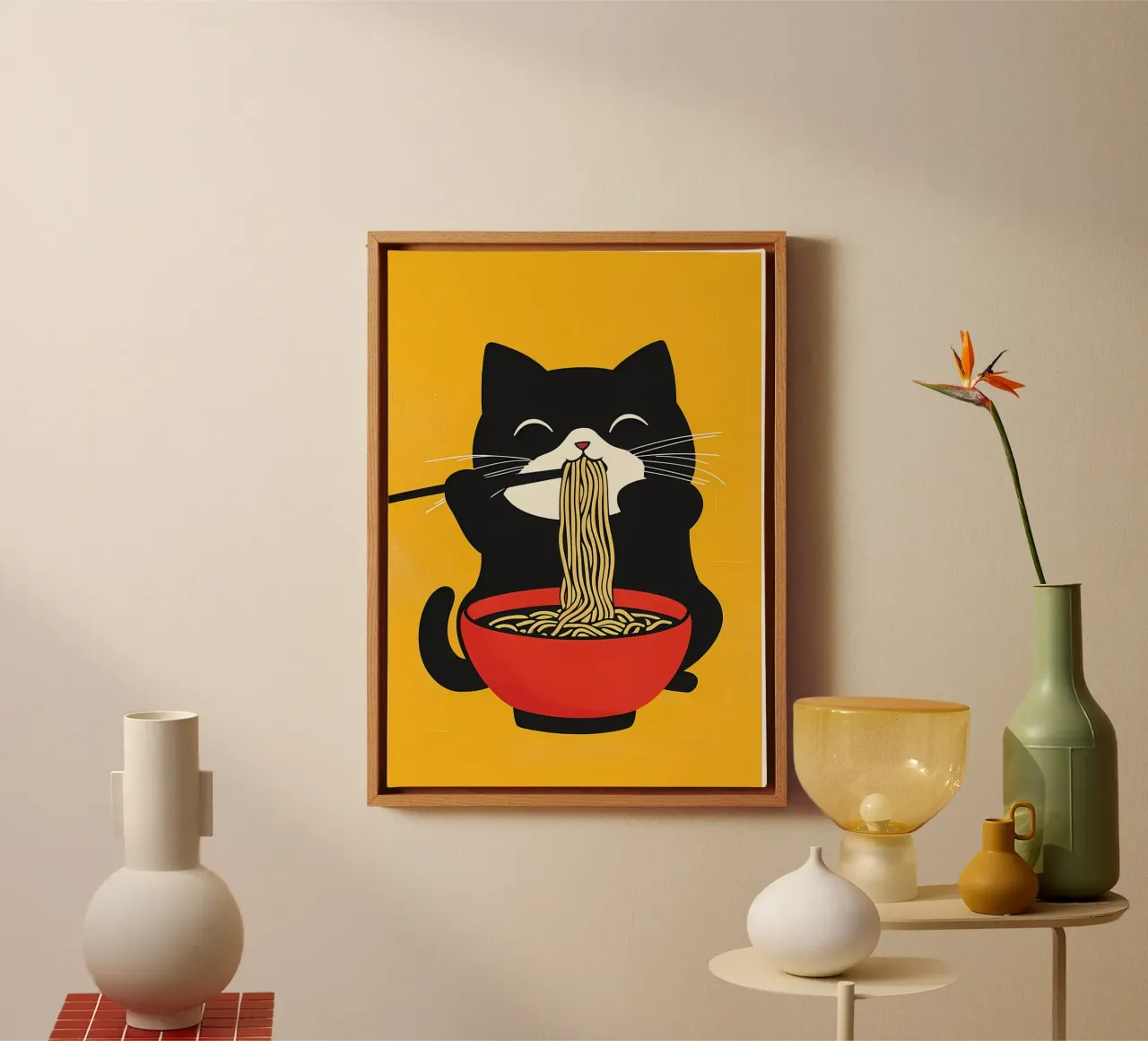 Kat die Ramen eet canvas met Baklijst van Bartosz Powalka