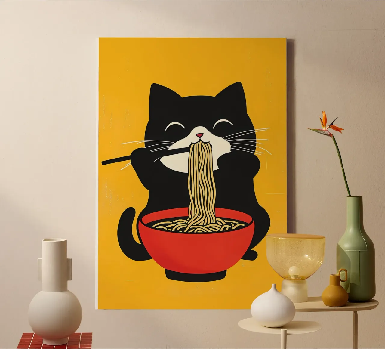 Kat die Ramen eet canvas met Baklijst van Bartosz Powalka
