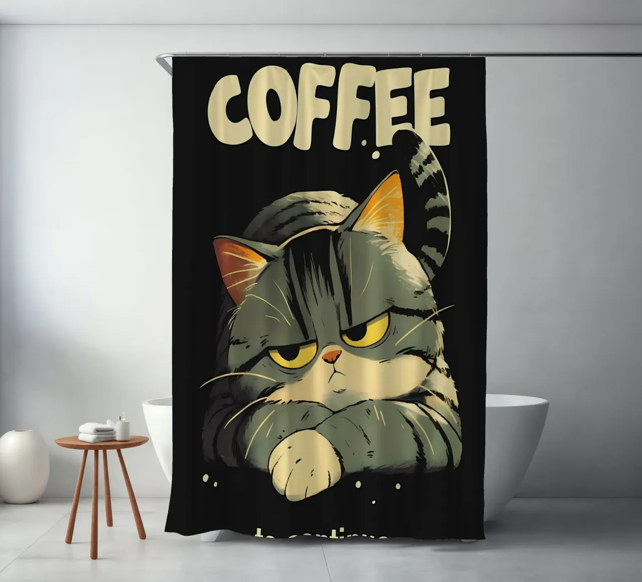 Un lindo gato quiere café cortina de baño de Bartosz Powalka