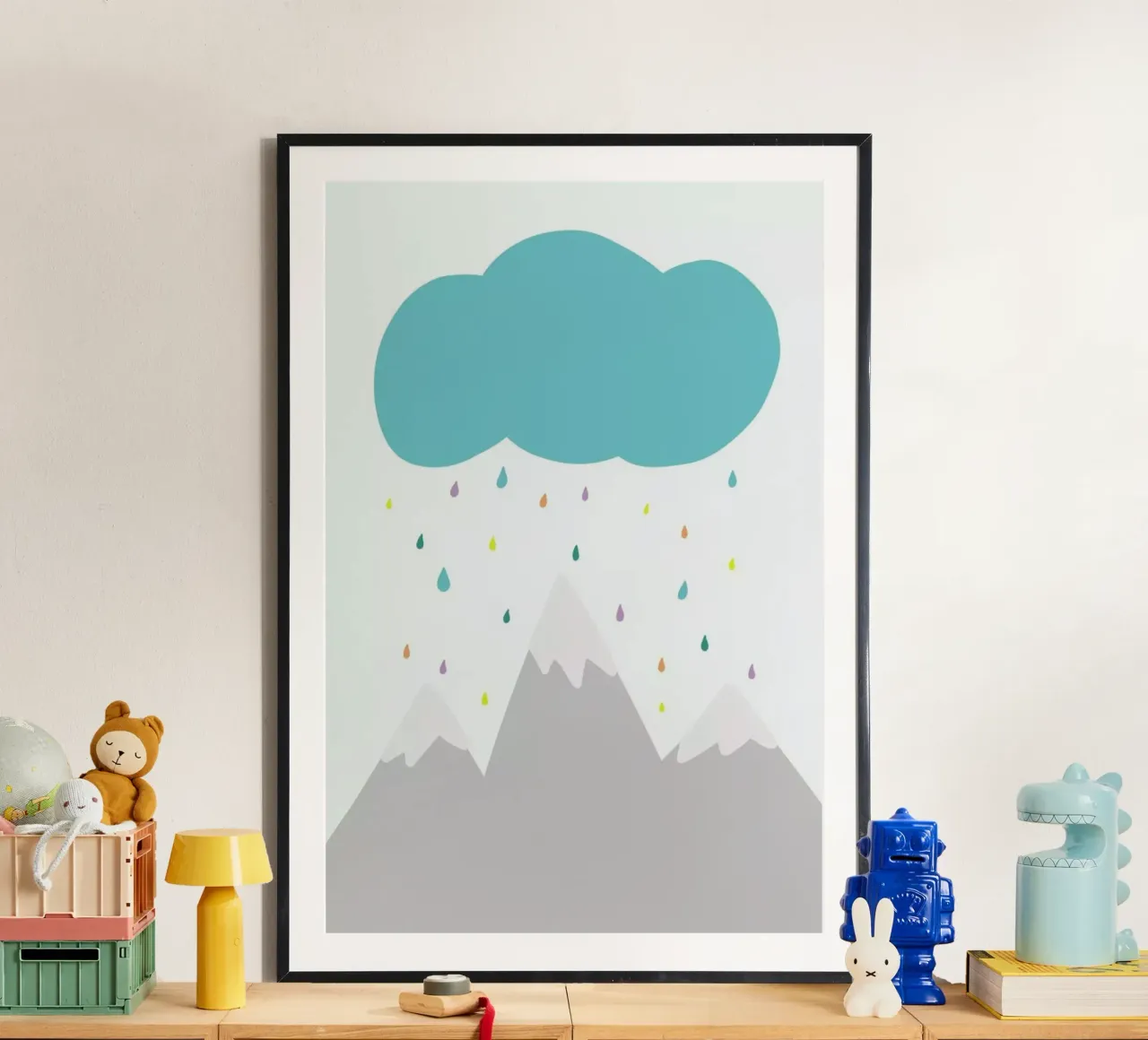 Pioggia colorata poster con telaio in alluminio da Mia Nissen