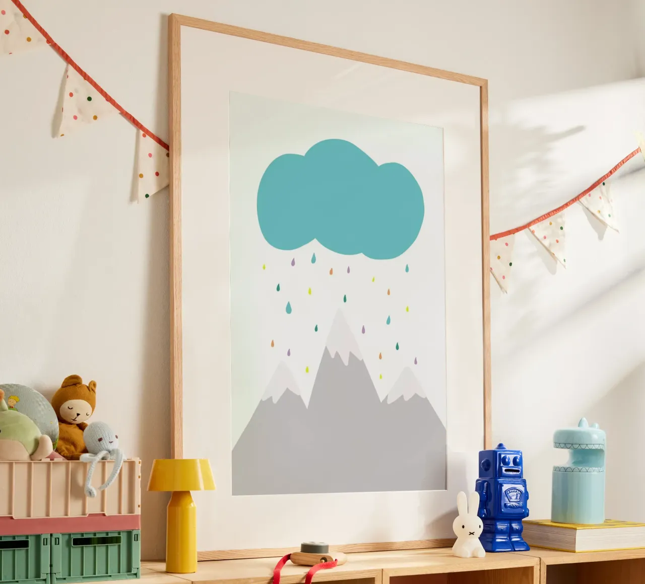 Pioggia colorata poster con telaio in alluminio da Mia Nissen