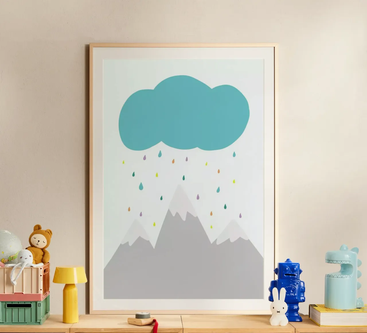 Pioggia colorata poster con telaio in alluminio da Mia Nissen