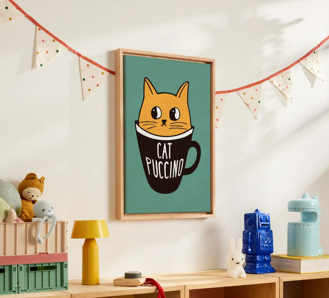 Gatti e caffè Cappuccino tela con Cornice a cassetta da Bartosz Powalka