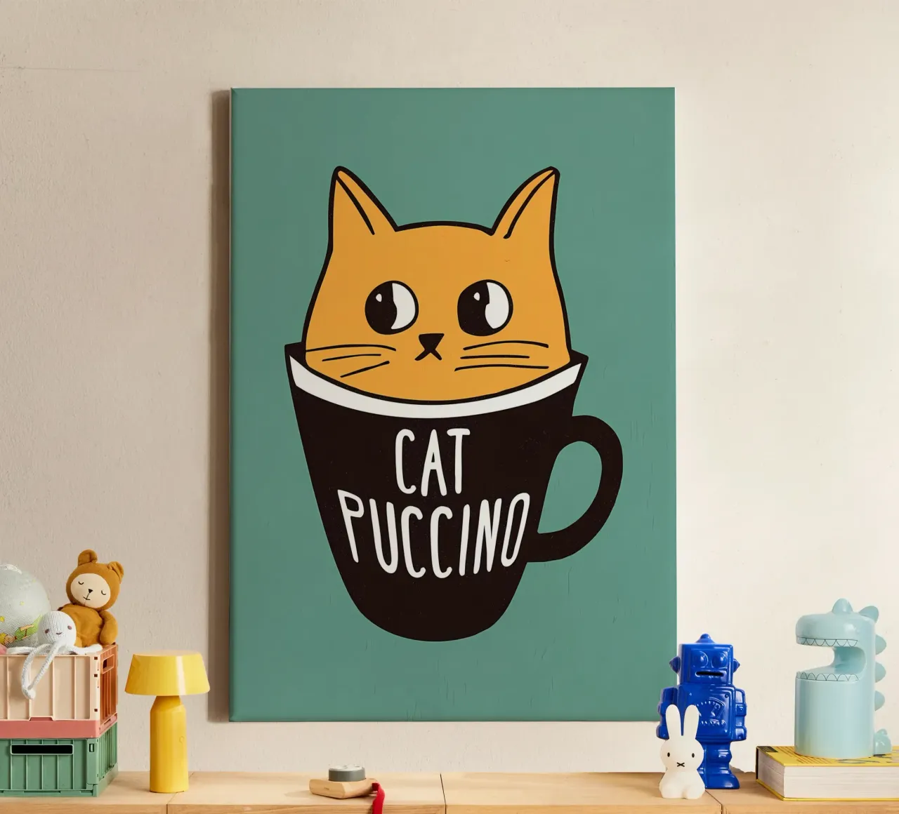 Gatti e caffè Cappuccino tela con Cornice a cassetta da Bartosz Powalka