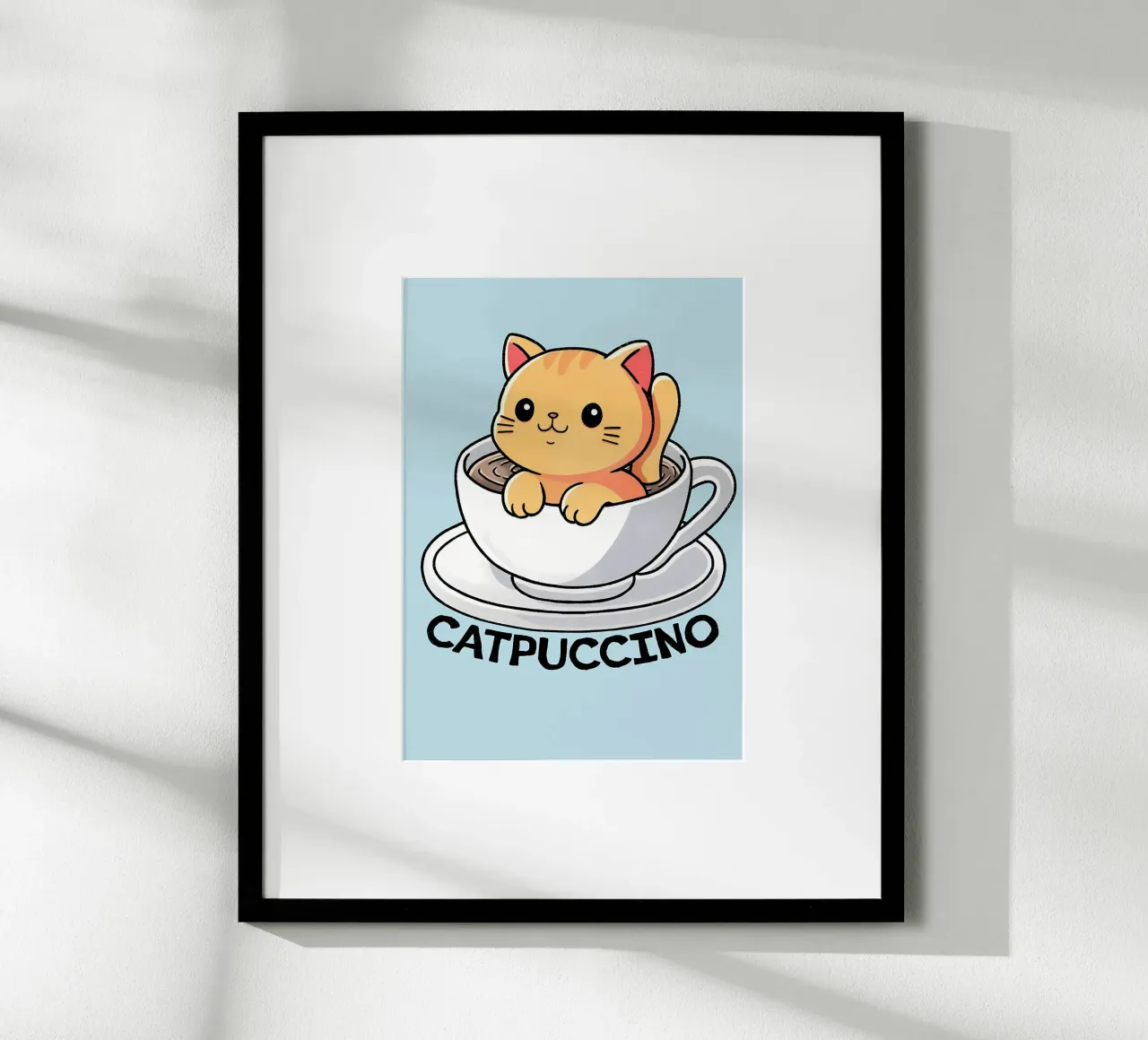 Cappuccino cat poster con telaio in legno da Bartosz Powalka