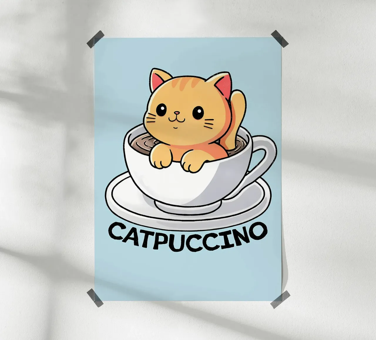 Cappuccino cat poster con telaio in legno da Bartosz Powalka