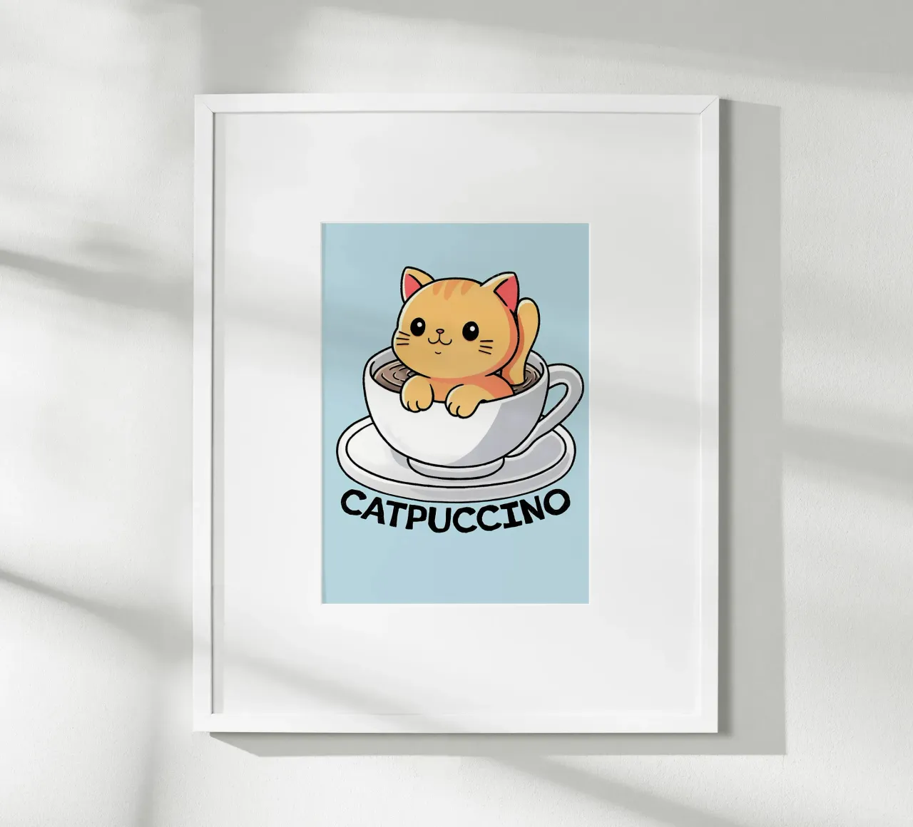 Cappuccino cat poster con telaio in legno da Bartosz Powalka