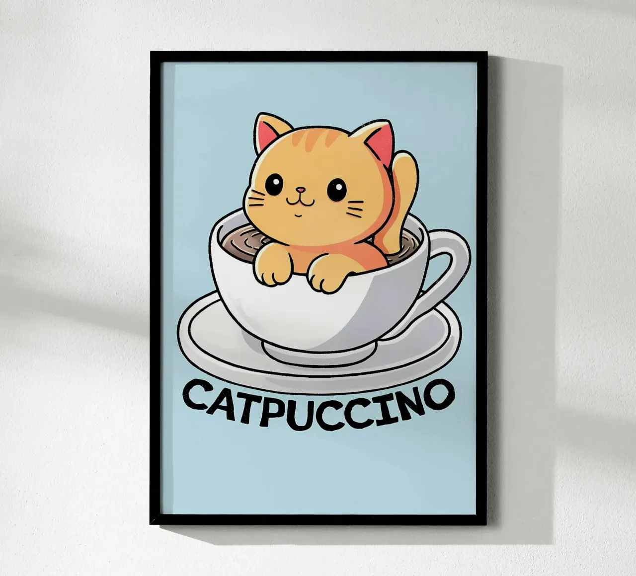 Cappuccino cat poster con telaio in legno da Bartosz Powalka