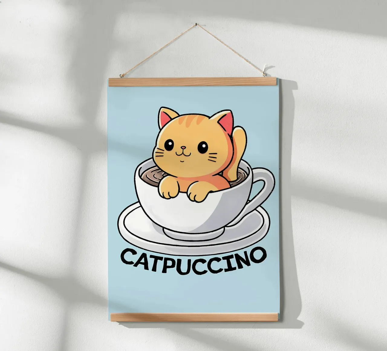 Cappuccino cat poster con telaio in legno da Bartosz Powalka