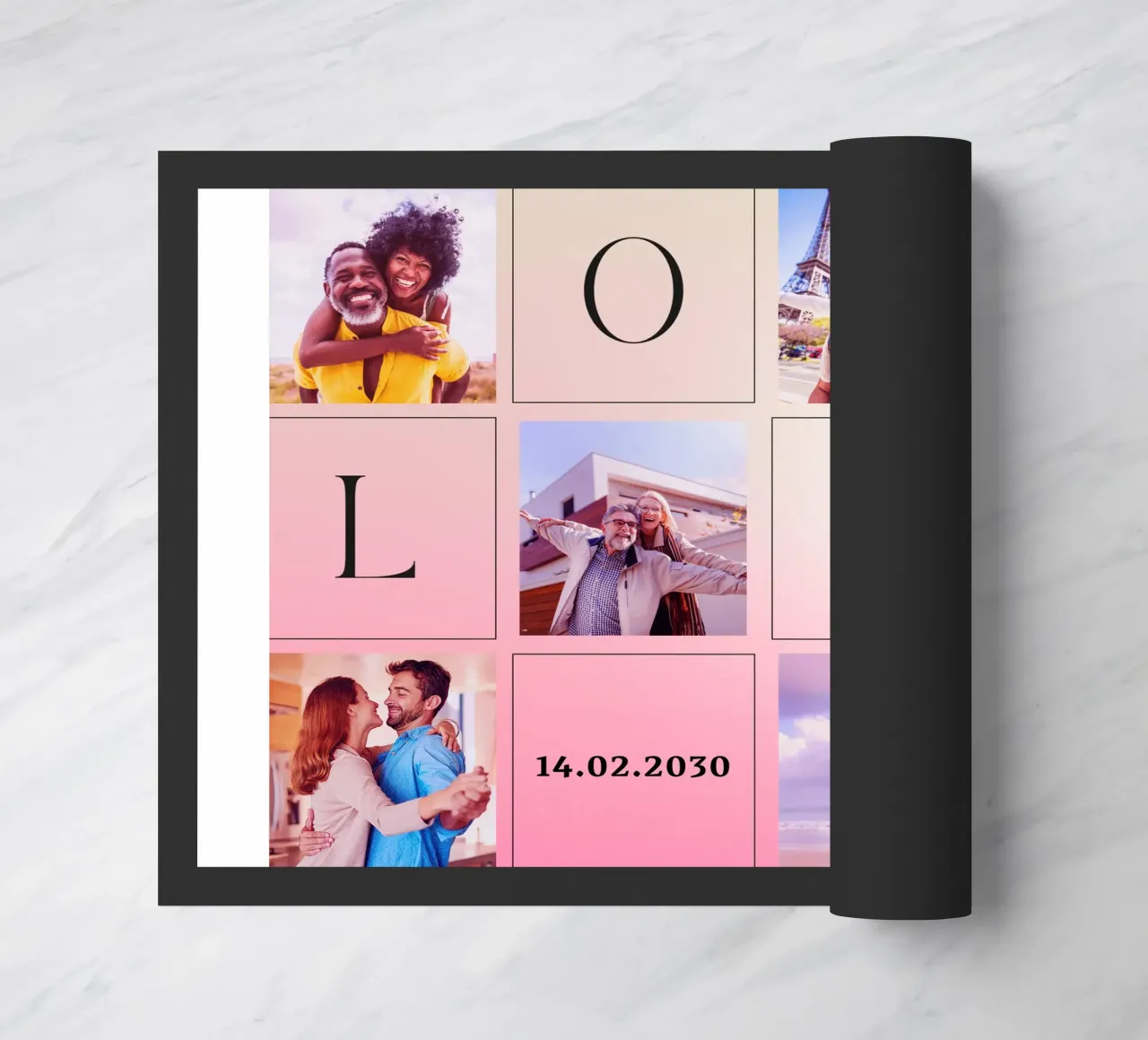 LOVE-Collage mit Datum & Namen – romantisch & personalisiert Fußmatte von FRAMELY