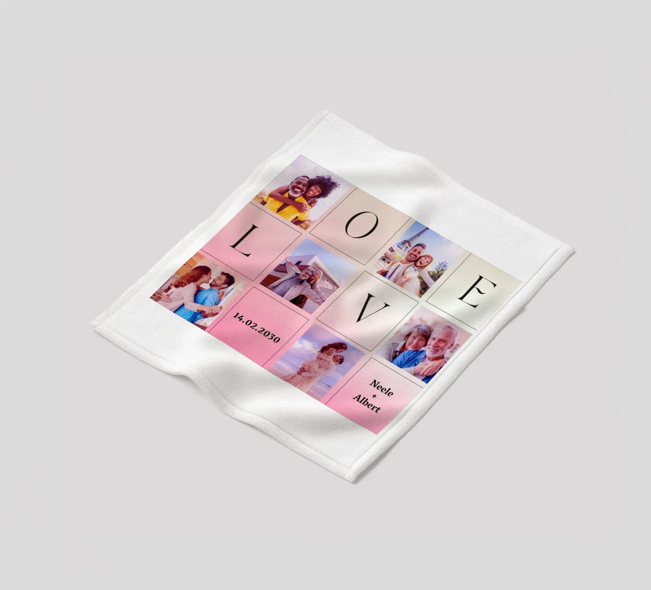 LOVE collage met datum & namen - romantisch & gepersonaliseerd fleecedeken van FRAMELY