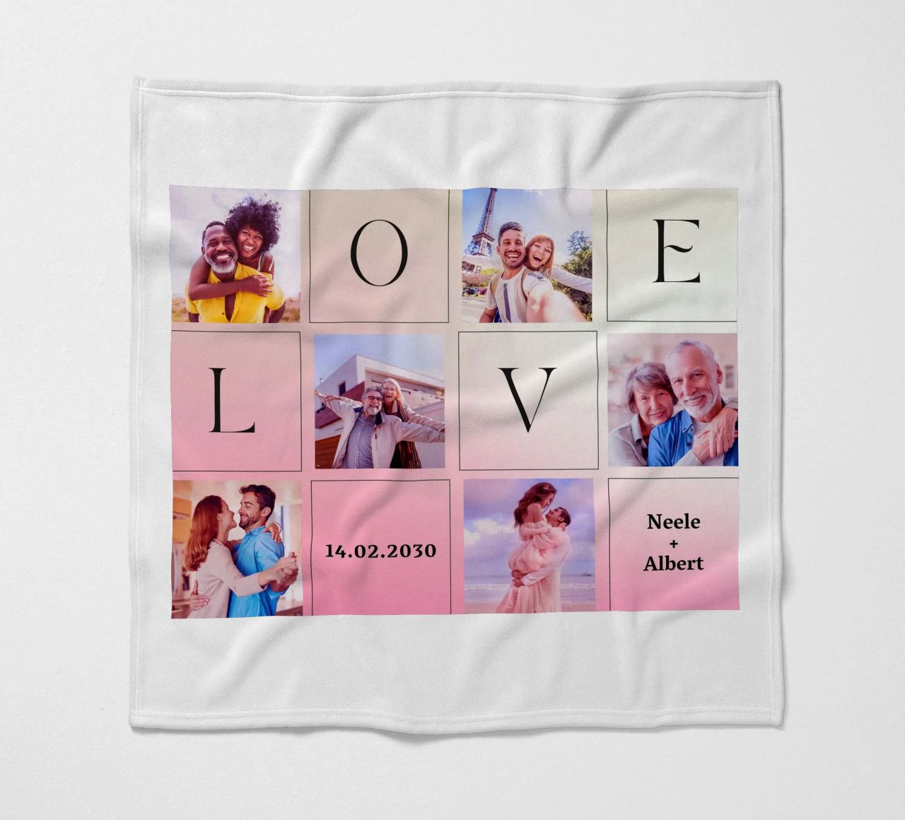 LOVE collage met datum & namen - romantisch & gepersonaliseerd fleecedeken van FRAMELY