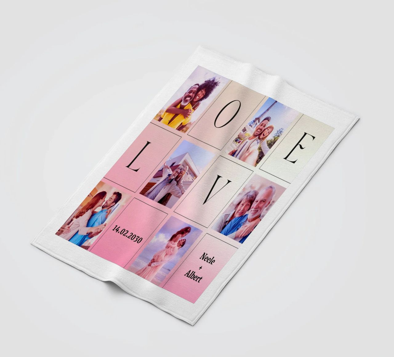 LOVE collage met datum & namen - romantisch & gepersonaliseerd fleecedeken van FRAMELY