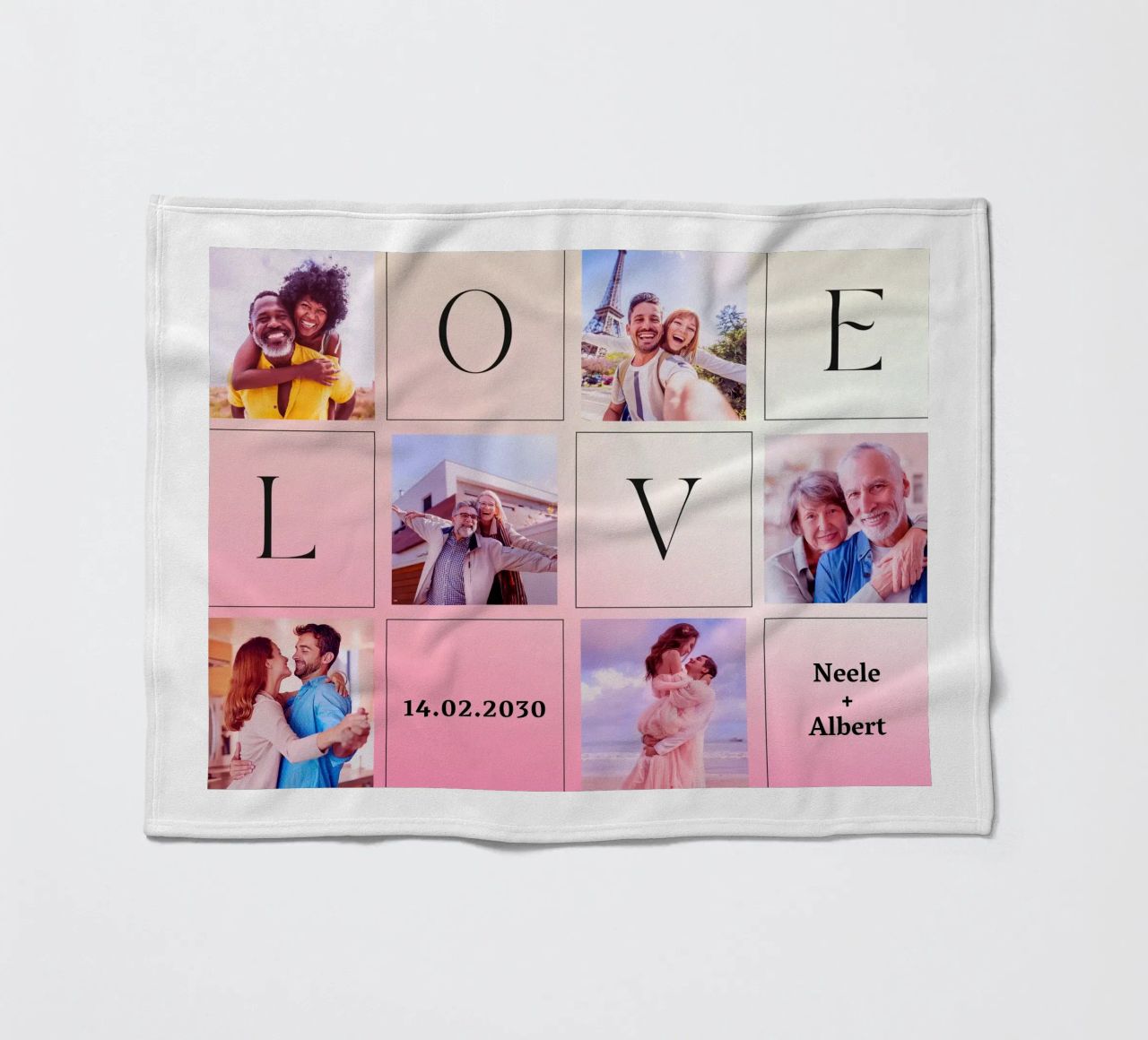 LOVE collage met datum & namen - romantisch & gepersonaliseerd fleecedeken van FRAMELY