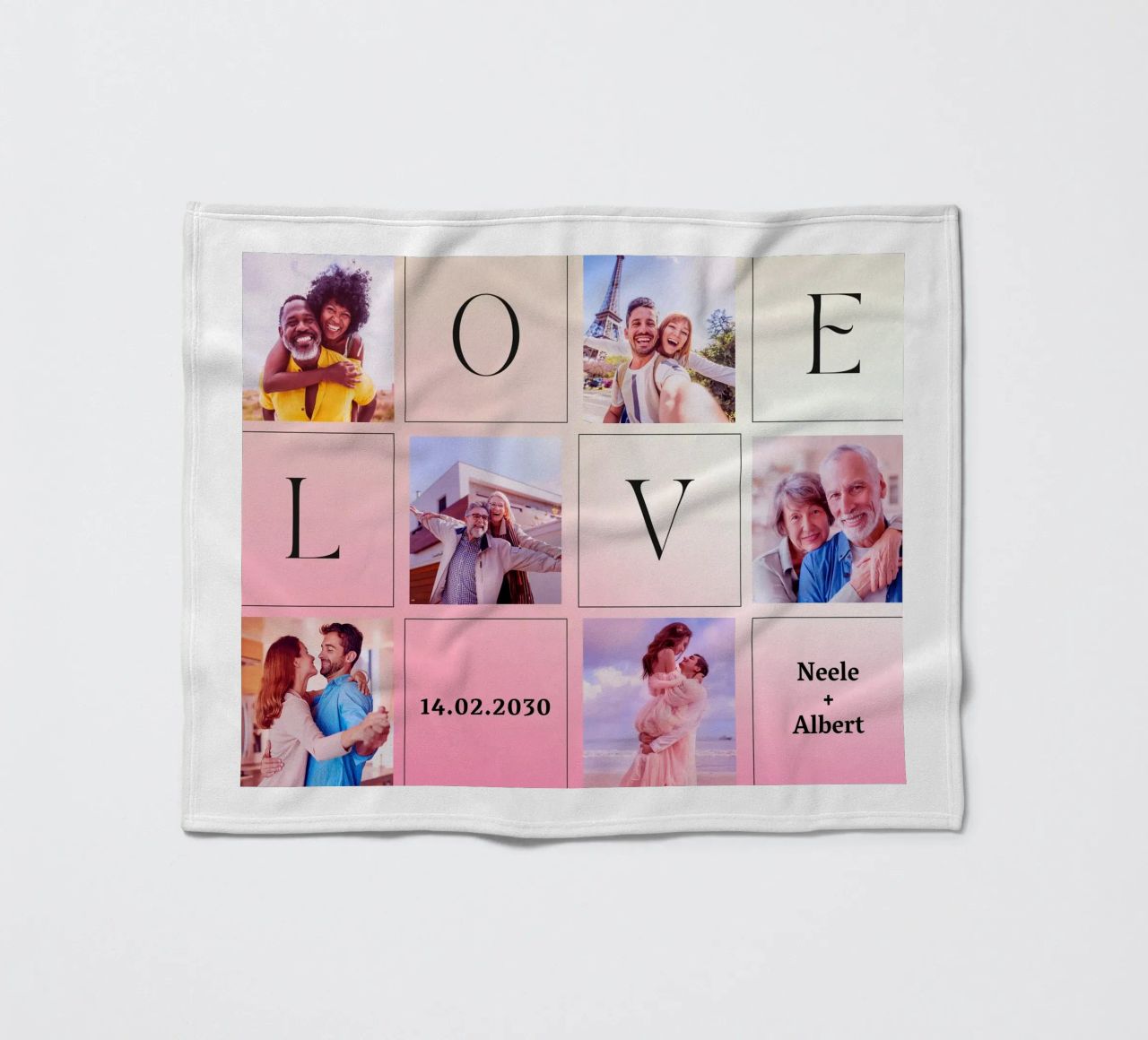 LOVE collage met datum & namen - romantisch & gepersonaliseerd fleecedeken van FRAMELY
