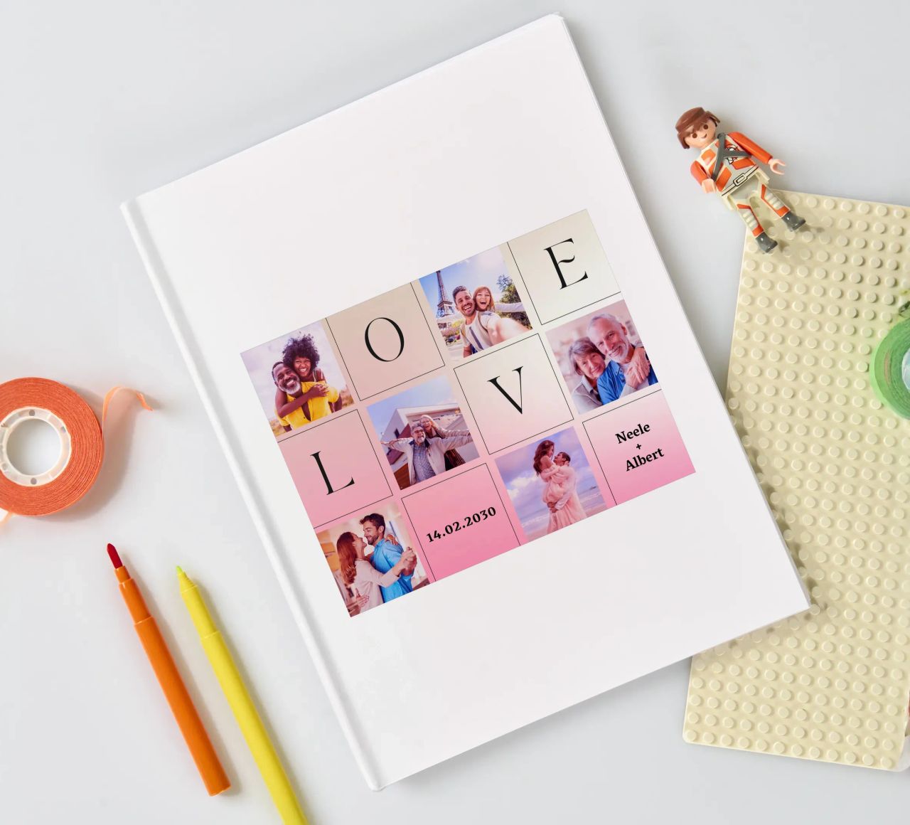 LOVE collage with date & names - romantic & personalised notebook by FRAMELY