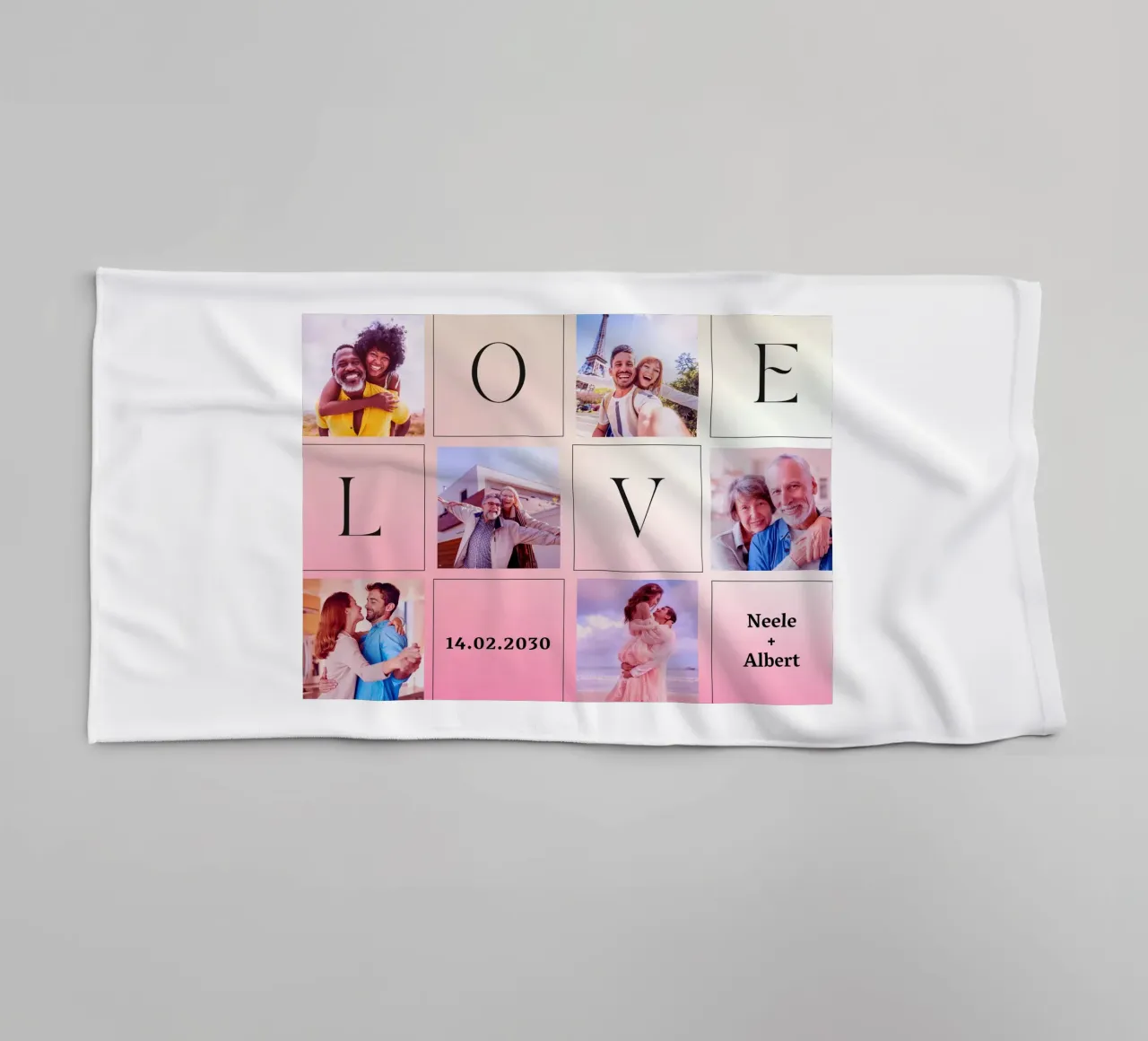 LOVE-Collage mit Datum & Namen – romantisch & personalisiert Handtuch von FRAMELY
