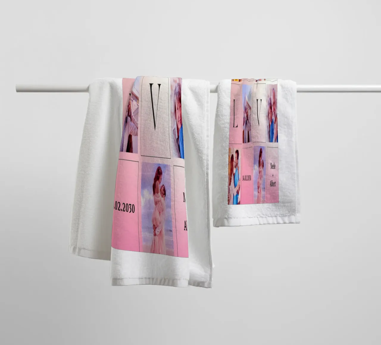 LOVE-Collage mit Datum & Namen – romantisch & personalisiert Handtuch von FRAMELY