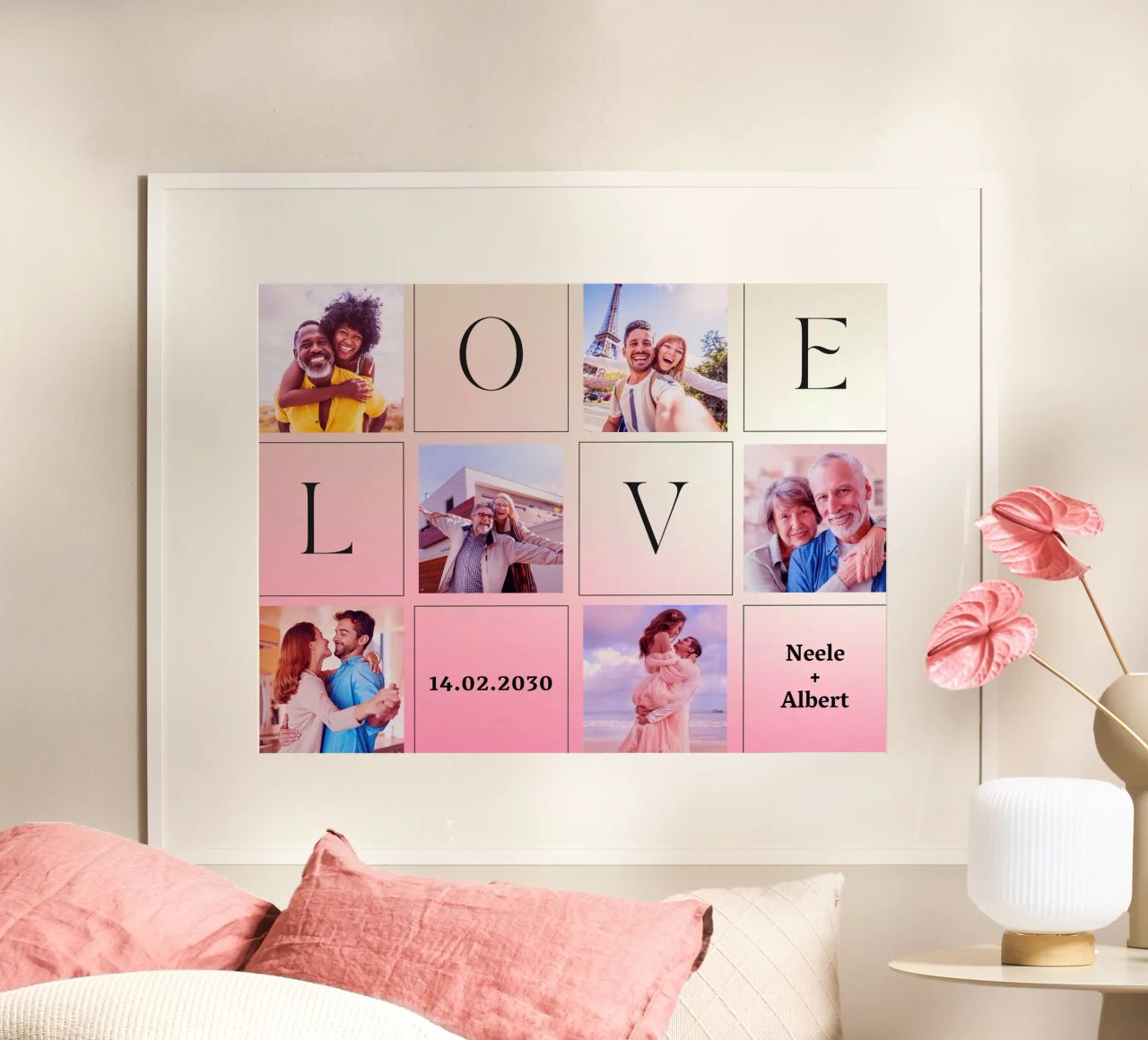 LOVE-Collage mit Datum & Namen – romantisch & personalisiert Poster von FRAMELY