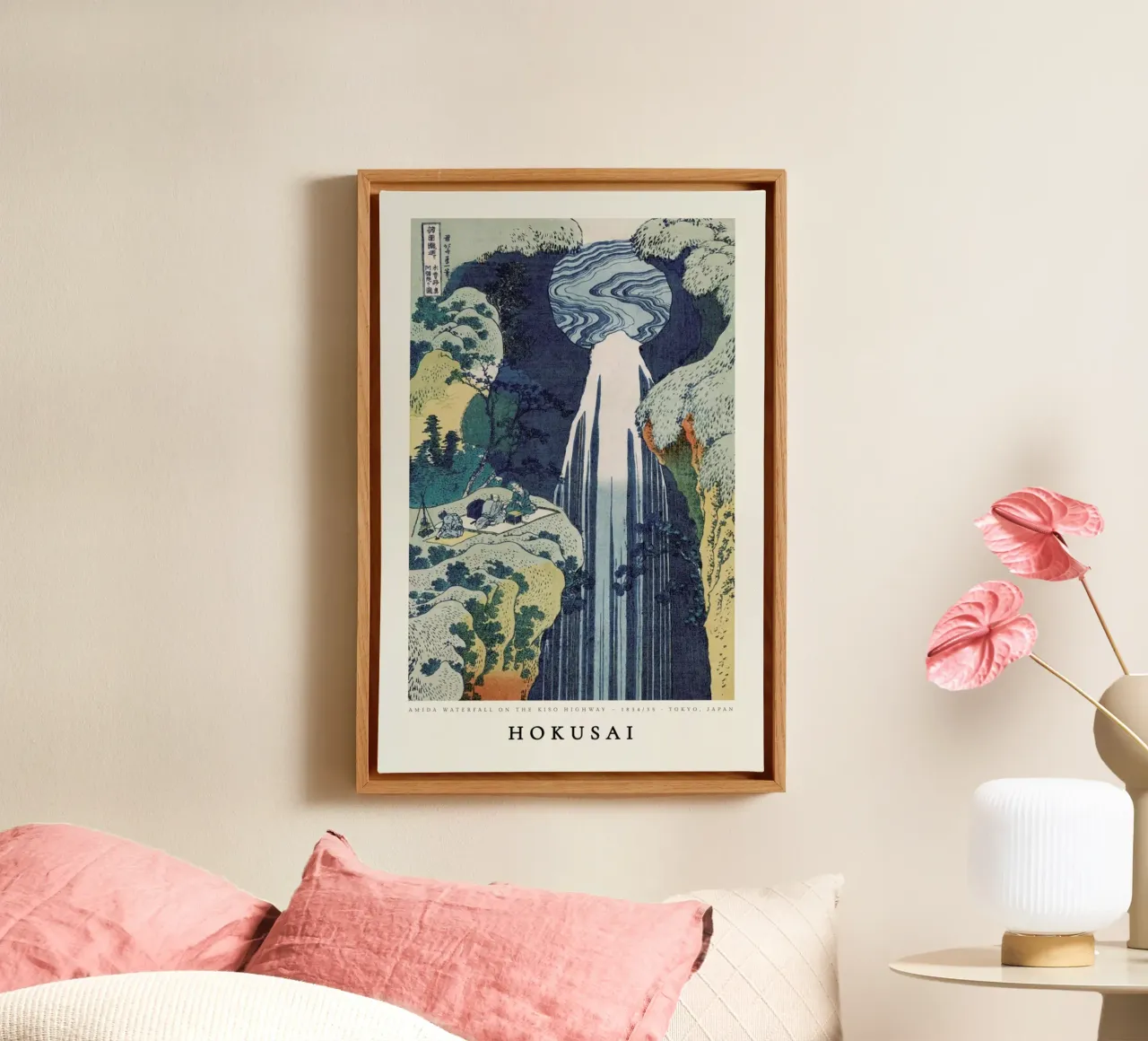 Hokusai - Amida Waterfall on the Kiso Highway tela con Cornice a cassetta da ARTOTHEK