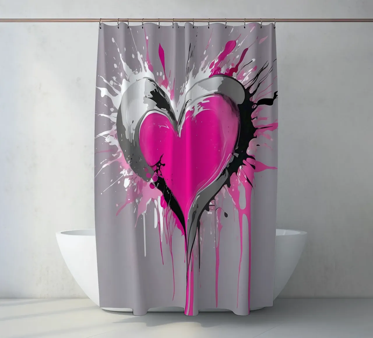 cuore_rosa_argento_1 tenda da doccia da Pink- und LoveArt by LK