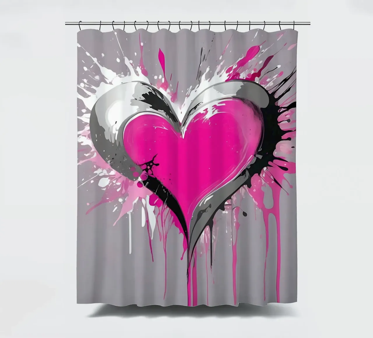 cuore_rosa_argento_1 tenda da doccia da Pink- und LoveArt by LK