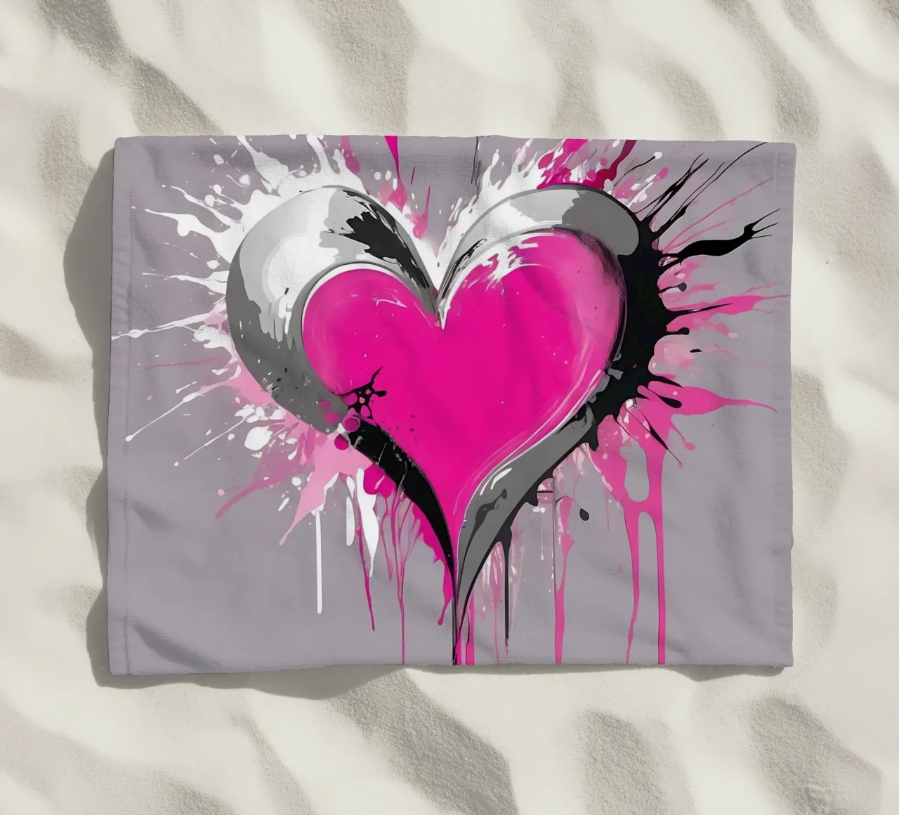 hart_roze_zilver_1 strandhanddoek van Pink- und LoveArt by LK