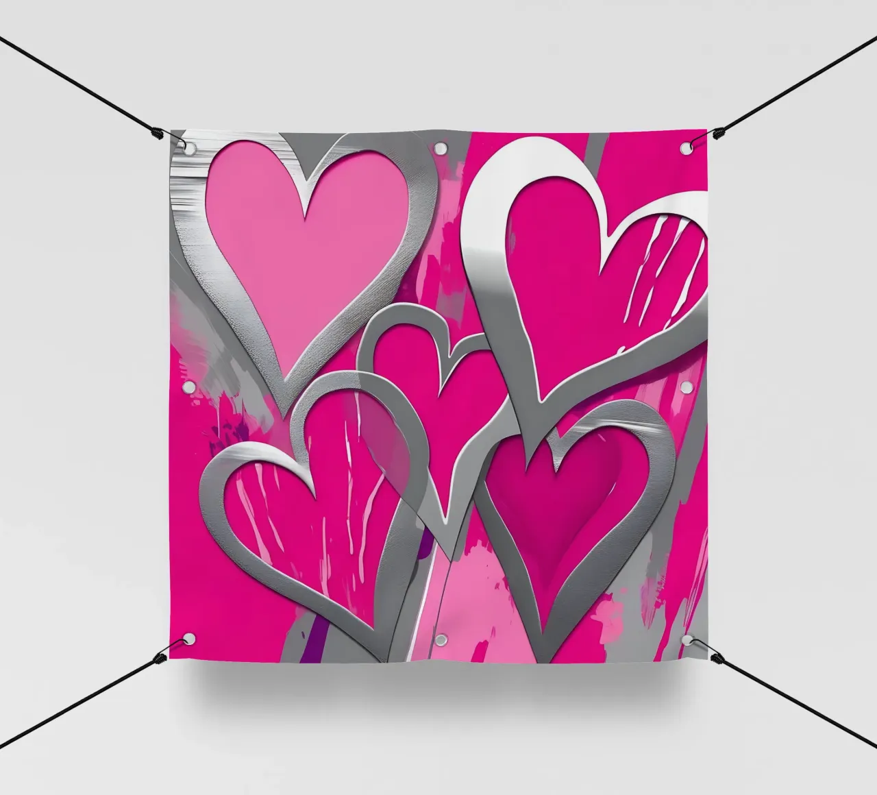 cuori_rosa_argento_1 telo in pvc da Pink- und LoveArt by LK