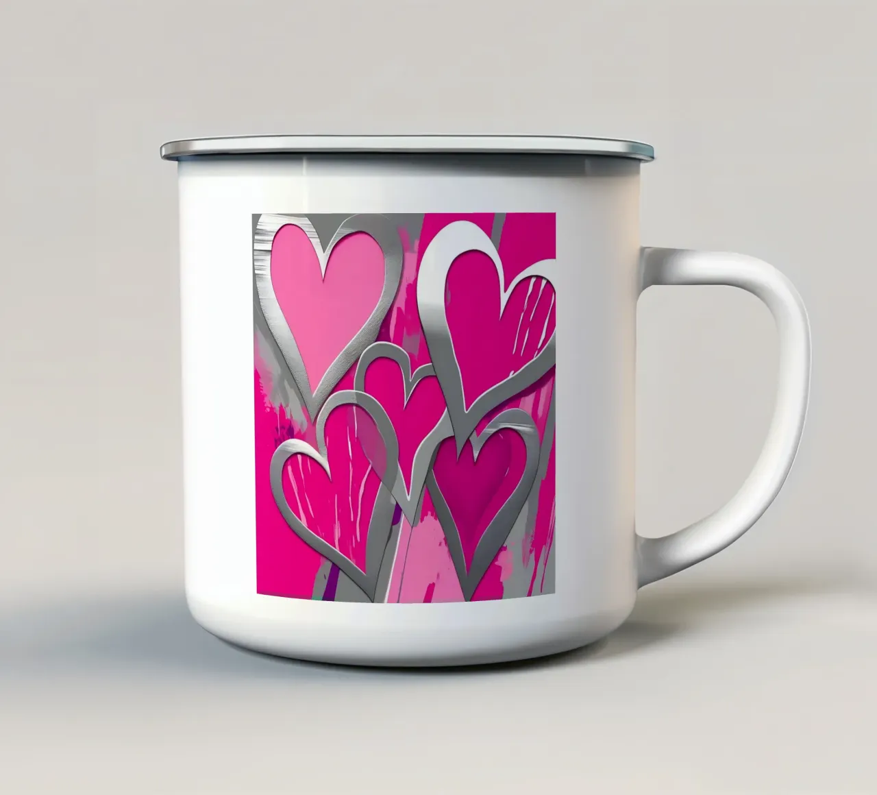 cuori_rosa_argento_1 tazza in smalto da Pink- und LoveArt by LK
