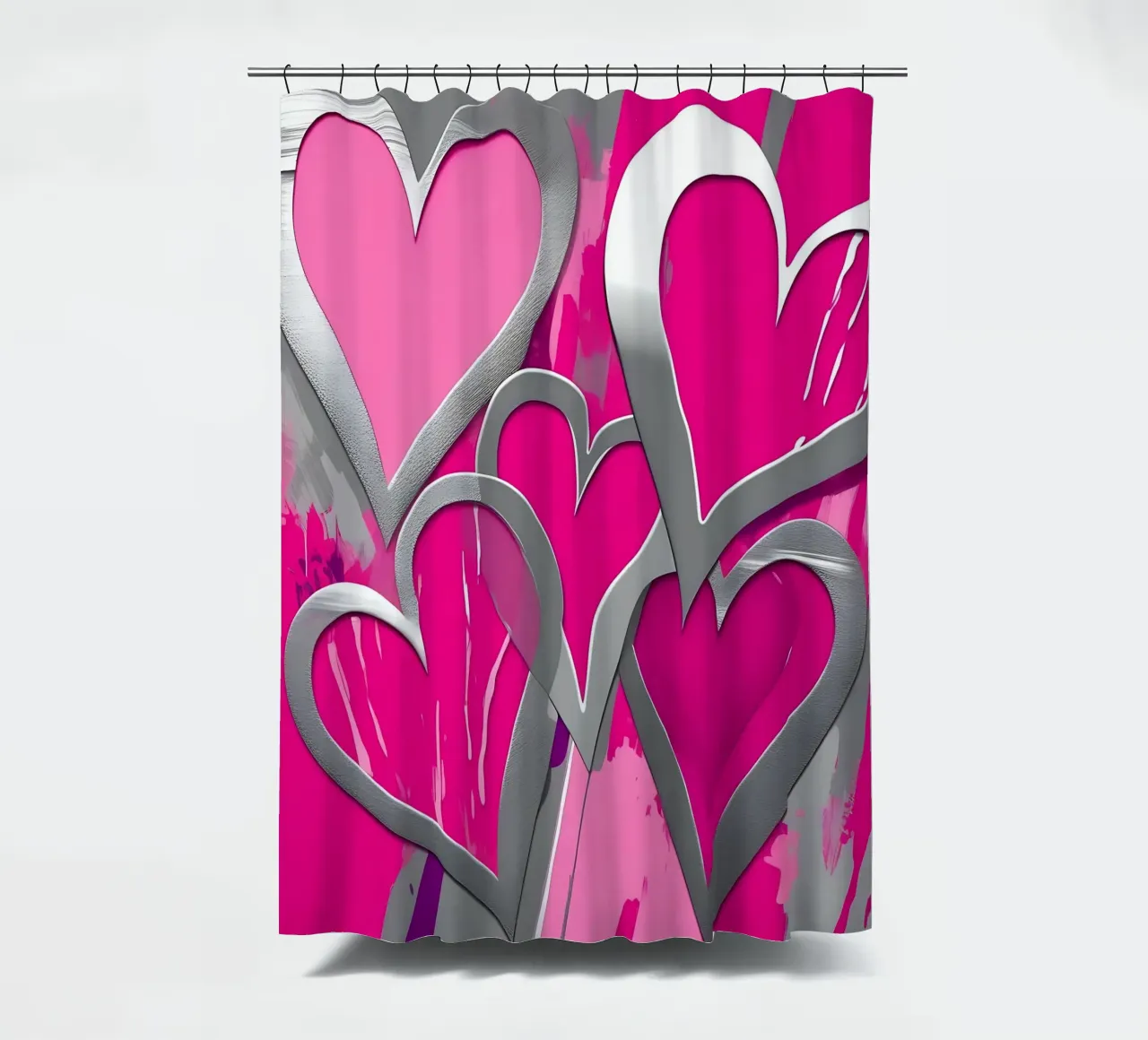 cuori_rosa_argento_1 tenda da doccia da Pink- und LoveArt by LK