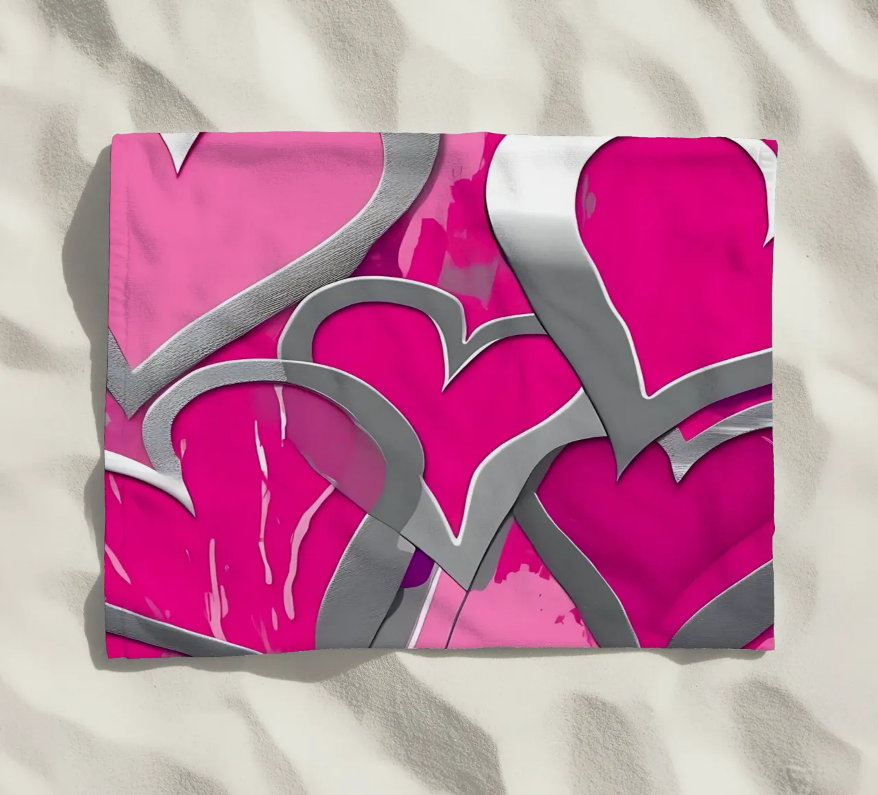 cuori_rosa_argento_1 telo mare da Pink- und LoveArt by LK