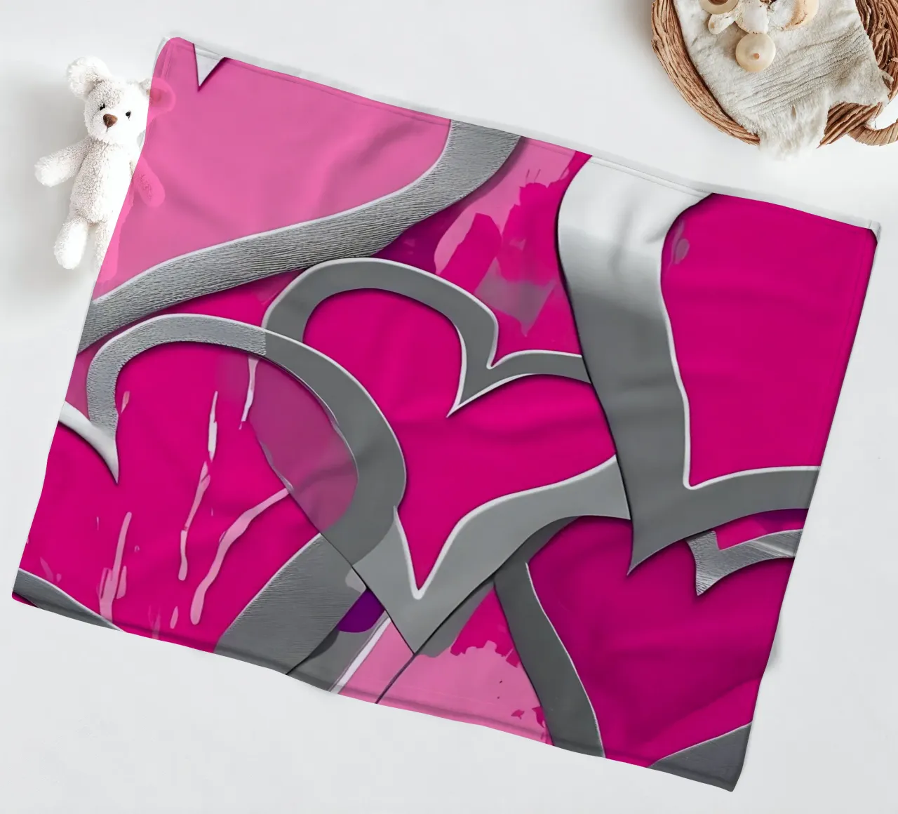 cuori_rosa_argento_1 coperta in pile da Pink- und LoveArt by LK