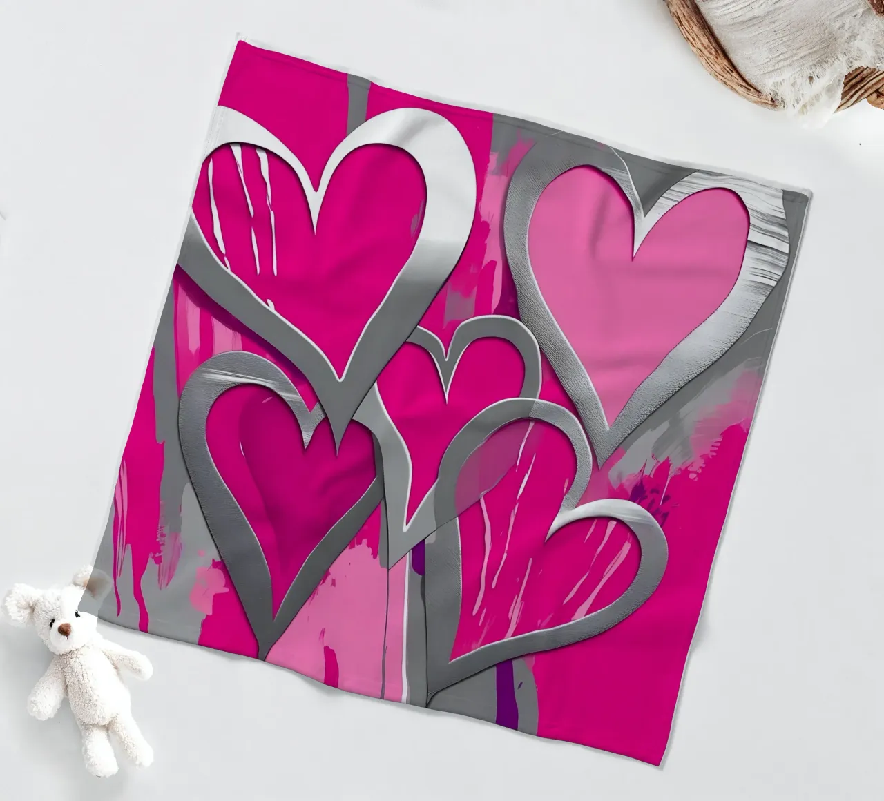 cuori_rosa_argento_1 coperta in pile da Pink- und LoveArt by LK