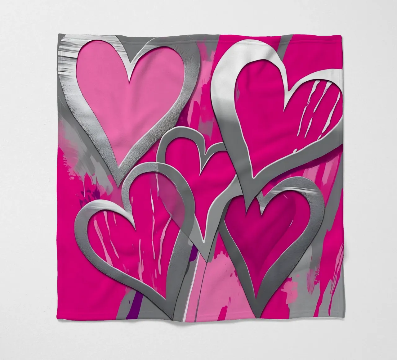 cuori_rosa_argento_1 coperta in pile da Pink- und LoveArt by LK
