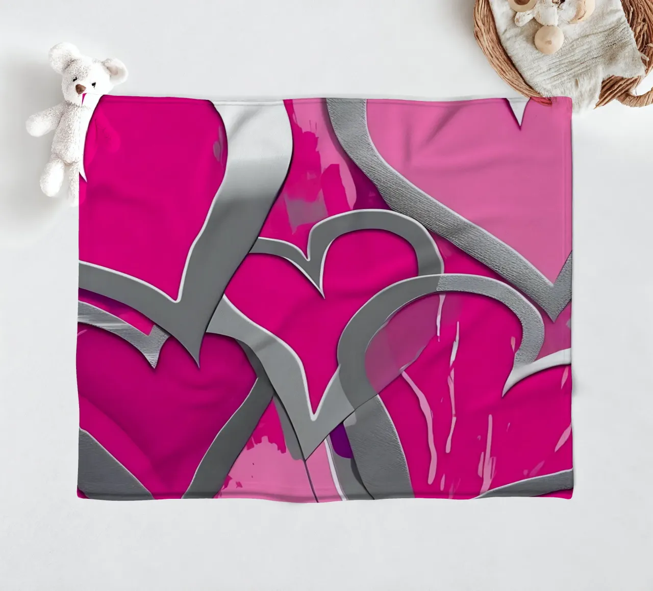 cuori_rosa_argento_1 coperta in pile da Pink- und LoveArt by LK
