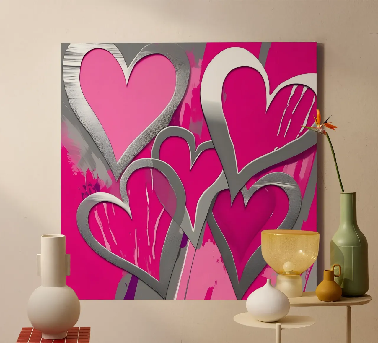 cuori_rosa_argento_1 tela da Pink- und LoveArt by LK