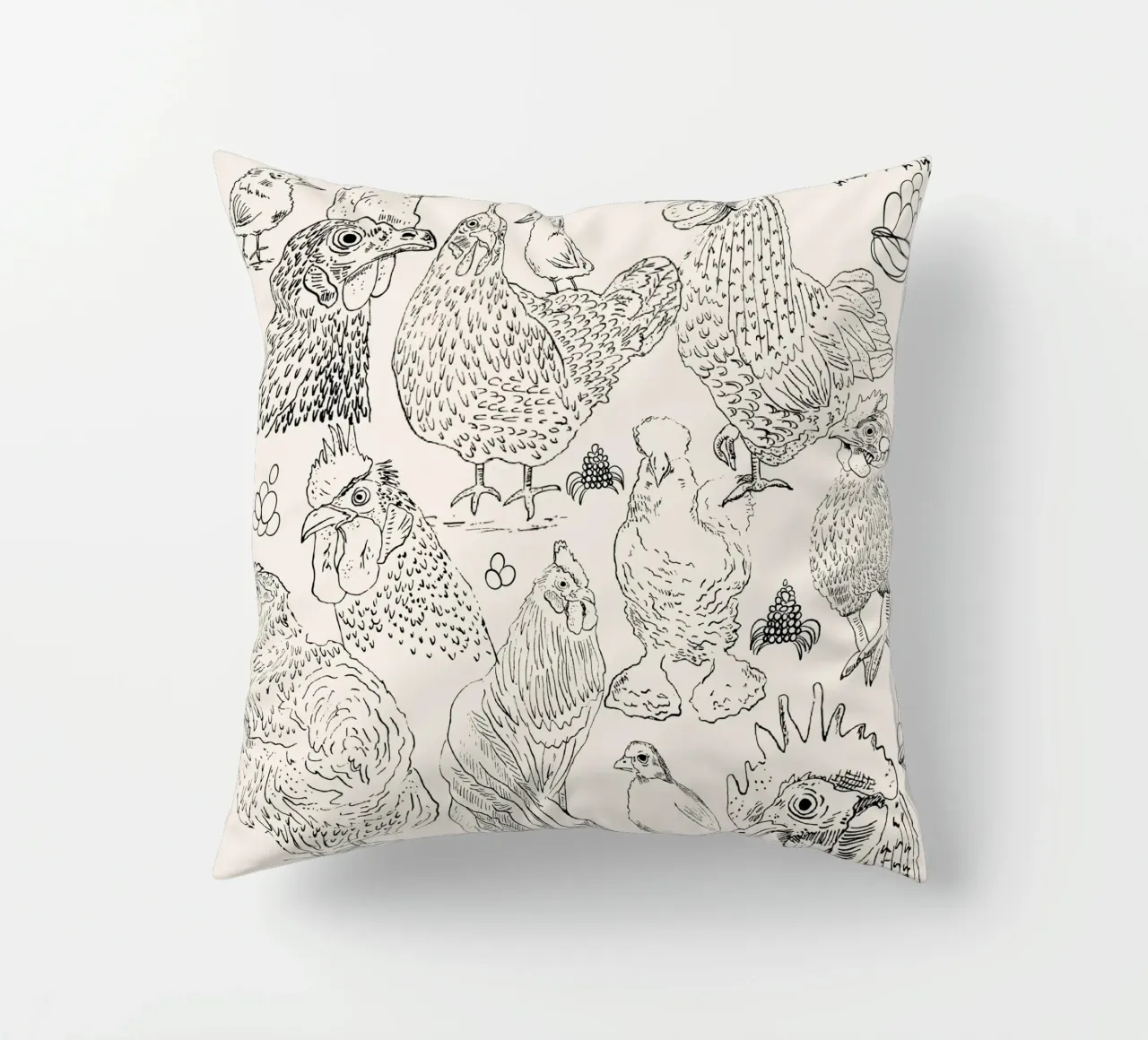 Chicken tribe decorative cushion by Studio Wida