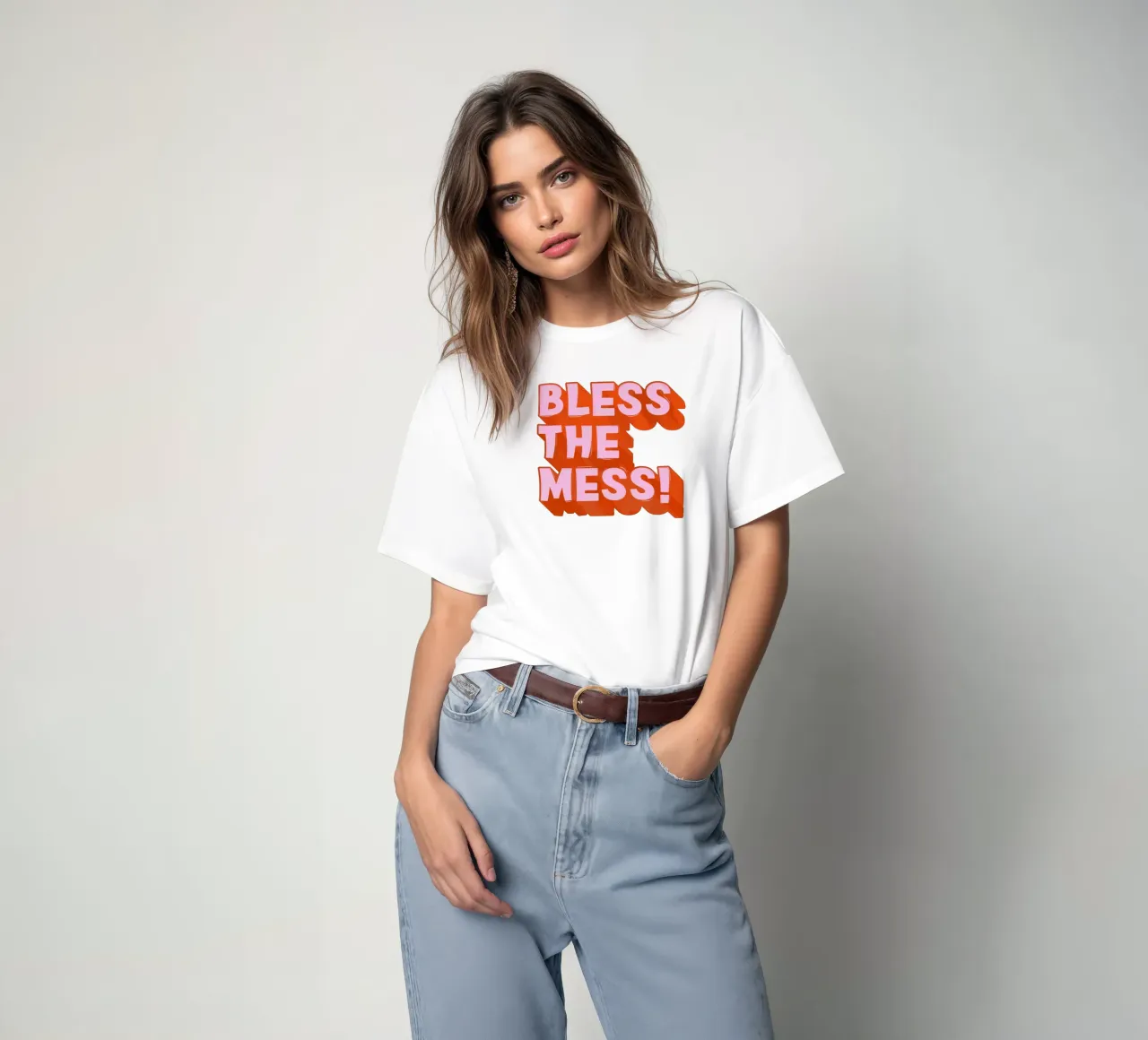 Bless the Mess – Bold Retro Typography Poster t-shirt da showmemars