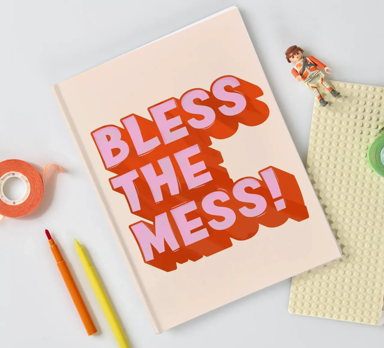 Bless the Mess – Bold Retro Typography Poster notebook by showmemars