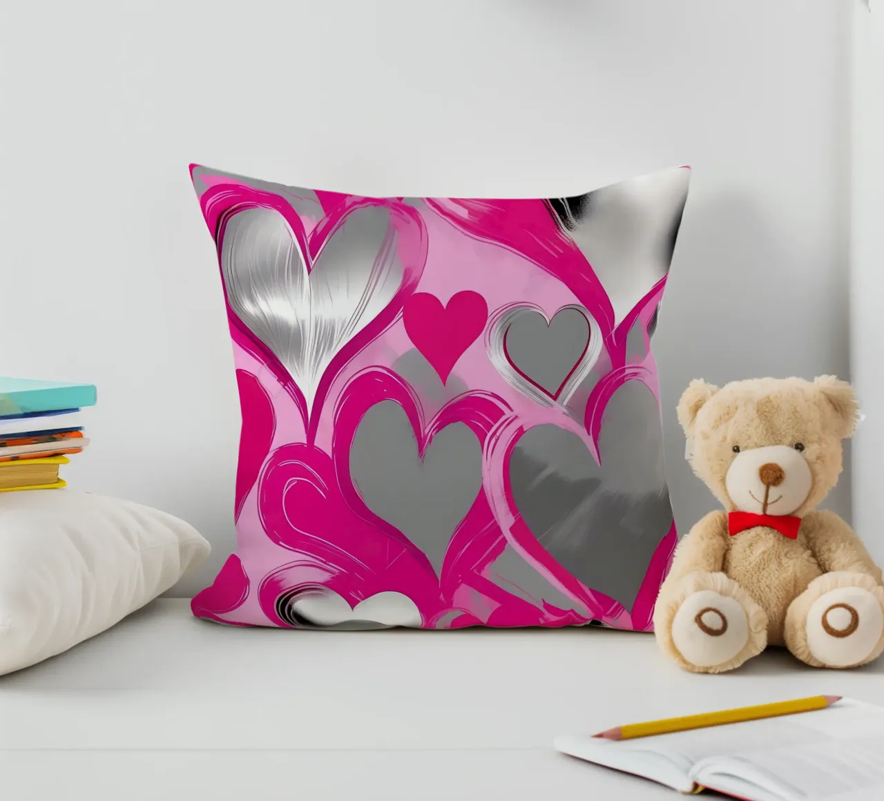 cuori_rosa_argento_2 cuscino da Pink- und LoveArt by LK